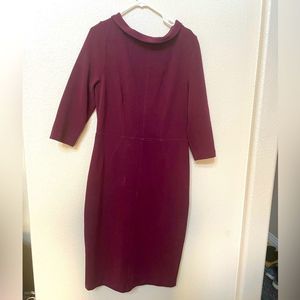 Boden Dress Sz 14L ( long ) burgundy back zip textured